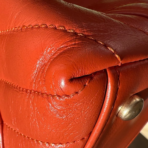 Chanel Small Coco Top Handle Chevron Quilted Flap Calfskin Red Orange/Gold Hrdwr - Picture 11 of 15